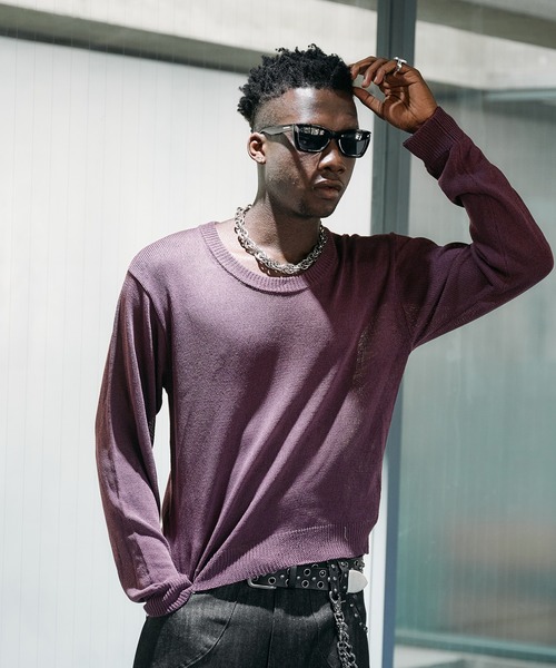 ANDER HUNK(アンダーハンク)の「U-neck Sier LS top / Uネックシアーロングスリーブトップス(Tシャツ/カットソー・メンズ・パープル/ブラック・LARGE/MEDIUM)」の6枚目の写真