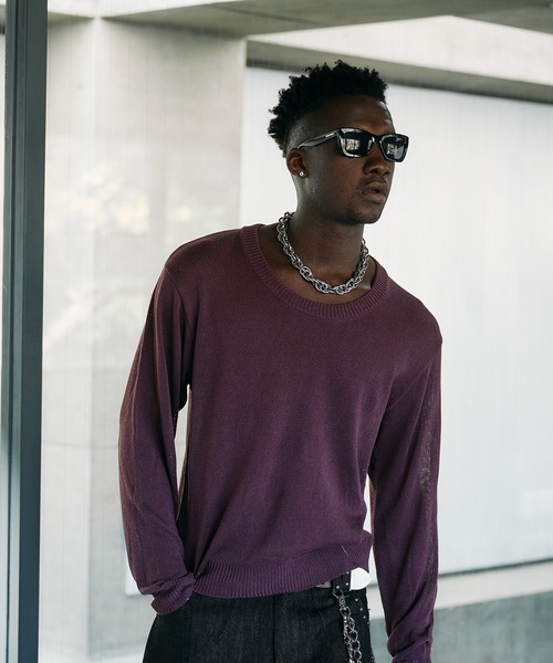 ANDER HUNK(アンダーハンク)の「U-neck Sier LS top / Uネックシアーロングスリーブトップス(Tシャツ/カットソー・メンズ・パープル/ブラック・LARGE/MEDIUM)」の7枚目の写真