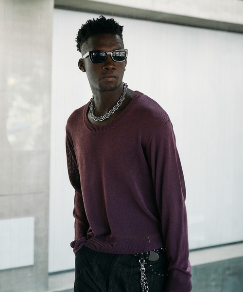 ANDER HUNK(アンダーハンク)の「U-neck Sier LS top / Uネックシアーロングスリーブトップス(Tシャツ/カットソー・メンズ・パープル/ブラック・LARGE/MEDIUM)」の8枚目の写真