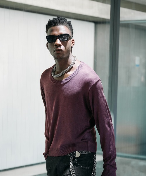 ANDER HUNK(アンダーハンク)の「U-neck Sier LS top / Uネックシアーロングスリーブトップス(Tシャツ/カットソー・メンズ・パープル/ブラック・LARGE/MEDIUM)」の9枚目の写真