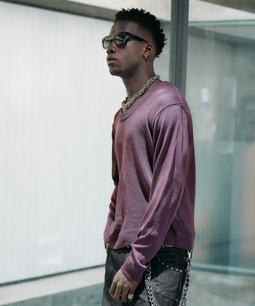 ANDER HUNK(アンダーハンク)の「U-neck Sier LS top / Uネックシアーロングスリーブトップス(Tシャツ/カットソー・メンズ・パープル/ブラック・LARGE/MEDIUM)」の11枚目の写真