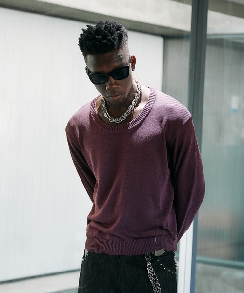 ANDER HUNK(アンダーハンク)の「U-neck Sier LS top / Uネックシアーロングスリーブトップス(Tシャツ/カットソー・メンズ・パープル/ブラック・LARGE/MEDIUM)」の13枚目の写真