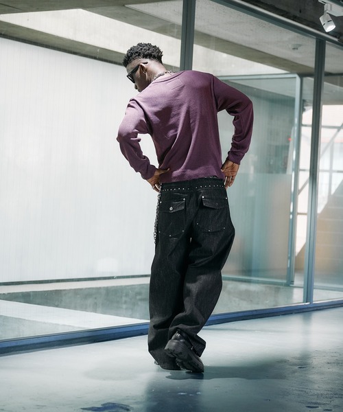 ANDER HUNK(アンダーハンク)の「U-neck Sier LS top / Uネックシアーロングスリーブトップス(Tシャツ/カットソー・メンズ・パープル/ブラック・LARGE/MEDIUM)」の14枚目の写真