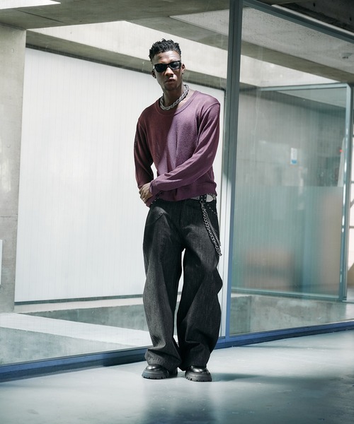 ANDER HUNK(アンダーハンク)の「U-neck Sier LS top / Uネックシアーロングスリーブトップス(Tシャツ/カットソー・メンズ・パープル/ブラック・LARGE/MEDIUM)」の15枚目の写真