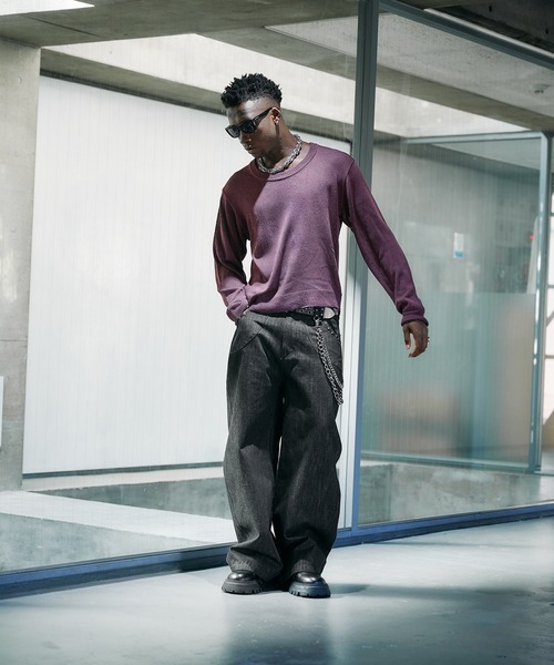 ANDER HUNK(アンダーハンク)の「U-neck Sier LS top / Uネックシアーロングスリーブトップス(Tシャツ/カットソー・メンズ・パープル/ブラック・LARGE/MEDIUM)」の16枚目の写真