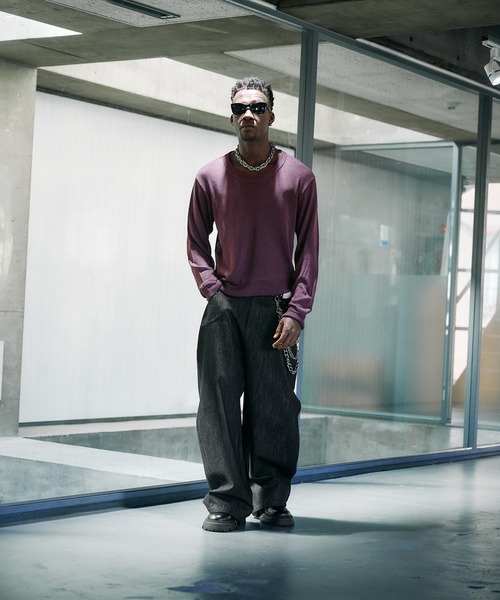 ANDER HUNK(アンダーハンク)の「U-neck Sier LS top / Uネックシアーロングスリーブトップス(Tシャツ/カットソー・メンズ・パープル/ブラック・LARGE/MEDIUM)」の18枚目の写真