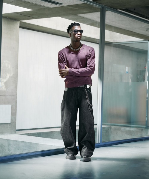 ANDER HUNK(アンダーハンク)の「U-neck Sier LS top / Uネックシアーロングスリーブトップス(Tシャツ/カットソー・メンズ・パープル/ブラック・LARGE/MEDIUM)」の21枚目の写真