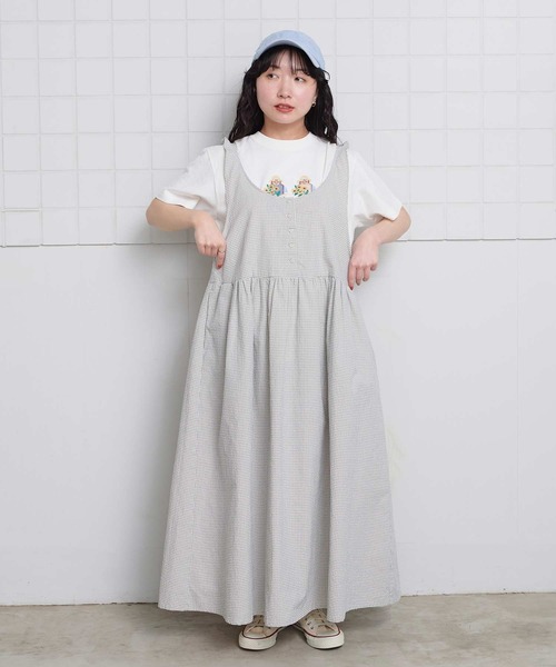 l'atelier du savon（アトリエドサボン）の「ぽつぽつしたミニチェック　ジャンパースカート（ワンピース・レディース・ブラック/ブルー/ピンク・FREE）」の21枚目の写真