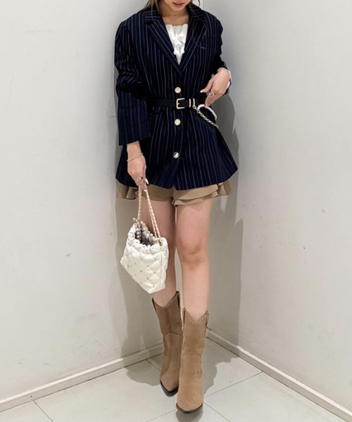 rienda（リエンダ）の「【森香澄さん着用】レースディティール2WAYテーラードジャケット 春服（テーラードジャケット・レディース・ライトイエロー/ブルー系その他3/サンドグレー・SMALL/MEDIUM）」の8枚目の写真