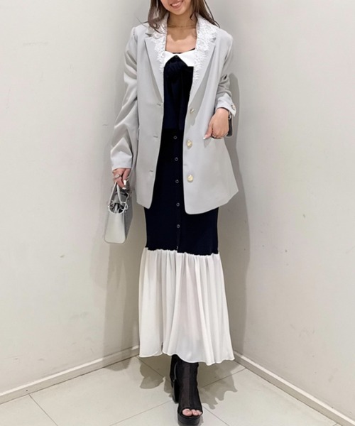 rienda（リエンダ）の「【森香澄さん着用】レースディティール2WAYテーラードジャケット 春服（テーラードジャケット・レディース・ライトイエロー/ブルー系その他3/サンドグレー・SMALL/MEDIUM）」の12枚目の写真