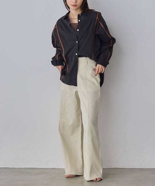 hunch(ハンチ)の「コットンボイル 配色ラインシャツ(シャツ/ブラウス・レディース・ライトベージュ/ブラウン/ブラック・FREE)」の8枚目の写真