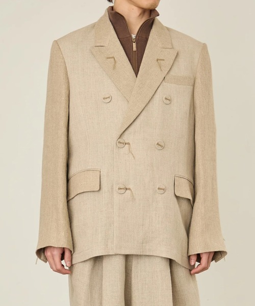 I'm here:(アイムヒアー)の「【i'm here :】GRANDPA : LINEN JACKET(テーラードジャケット・メンズ・ライトベージュ/ブラック・L/M)」の1枚目の写真