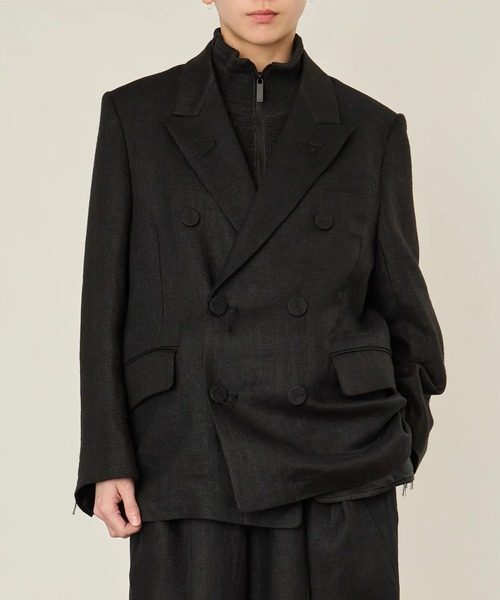 I'm here:(アイムヒアー)の「【i'm here :】GRANDPA : LINEN JACKET(テーラードジャケット・メンズ・ライトベージュ/ブラック・L/M)」の2枚目の写真