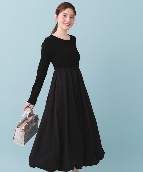 index（インデックス）の「ドッキングバルーンロングフレアワンピース【洗濯機OK】（ワンピース・レディース・ブラック/グレー・00）」の2枚目の写真