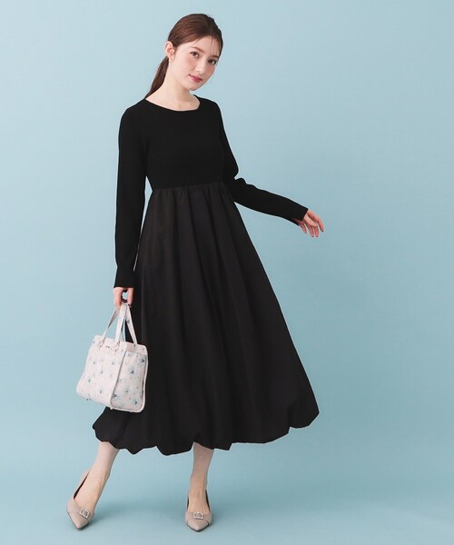 index（インデックス）の「ドッキングバルーンロングフレアワンピース【洗濯機OK】（ワンピース・レディース・ブラック/グレー・00）」の6枚目の写真