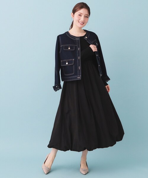 index（インデックス）の「ドッキングバルーンロングフレアワンピース【洗濯機OK】（ワンピース・レディース・ブラック/グレー・00）」の7枚目の写真