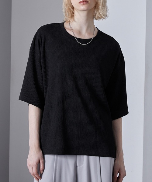 Loose/ルース(ルース)の「エンボスジャガード ドレープ Tシャツ(Tシャツ/カットソー・メンズ・レッド/ホワイト/ブラック・L/M/S)」の1枚目の写真