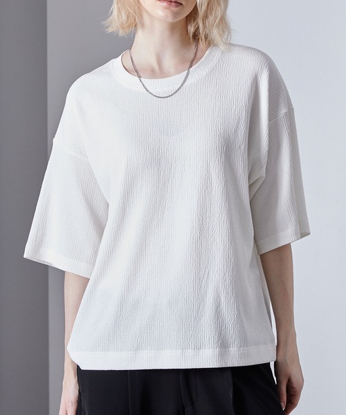 Loose/ルース(ルース)の「エンボスジャガード ドレープ Tシャツ(Tシャツ/カットソー・メンズ・レッド/ホワイト/ブラック・L/M/S)」の4枚目の写真