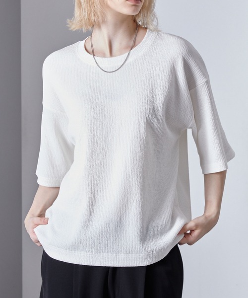 Loose/ルース(ルース)の「エンボスジャガード ドレープ Tシャツ(Tシャツ/カットソー・メンズ・レッド/ホワイト/ブラック・L/M/S)」の5枚目の写真