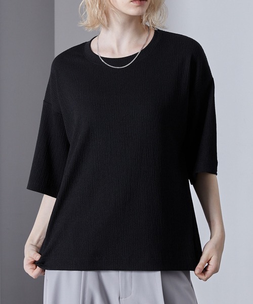 Loose/ルース(ルース)の「エンボスジャガード ドレープ Tシャツ(Tシャツ/カットソー・メンズ・レッド/ホワイト/ブラック・L/M/S)」の12枚目の写真