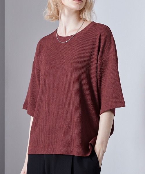 Loose/ルース(ルース)の「エンボスジャガード ドレープ Tシャツ(Tシャツ/カットソー・メンズ・レッド/ホワイト/ブラック・L/M/S)」の22枚目の写真
