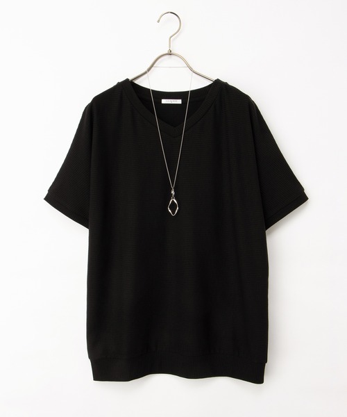 Honeys(ハニーズ)の「【ハニさら・接触冷感・UVカット・遮熱】アクセ付ドルマントップス(Tシャツ/カットソー・レディース・レッド/ベージュ/ネイビー/ブルーグリーン/ブラック/アイボリー/ブラウン・M/LL/L)」の9枚目の写真