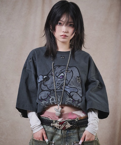GALFY(ガルフィー)の「【GALFY/ガルフィー】バチバチピアスTee(Tシャツ/カットソー・メンズ・スミクロ/ブラック系その他/ブラック・M/XL/L)」の3枚目の写真