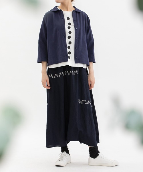nop de nod(ノップドゥノッド)の「Cloche Ronde USコットン7分袖トップス(Tシャツ/カットソー・レディース・ブラック/ネイビー/オフホワイト/レッド・3)」の11枚目の写真