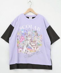 ScoLar（スカラー）の「161651：花ネコピクニック柄配色Tシャツ（Tシャツ/カットソー）」