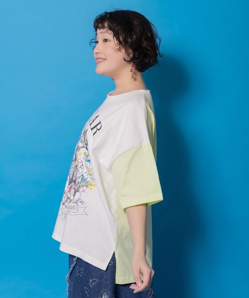 ScoLar(スカラー)の「161651:花ネコピクニック柄配色Tシャツ(Tシャツ/カットソー・レディース・パープル/チャコールグレー/オフホワイト・M)」の6枚目の写真