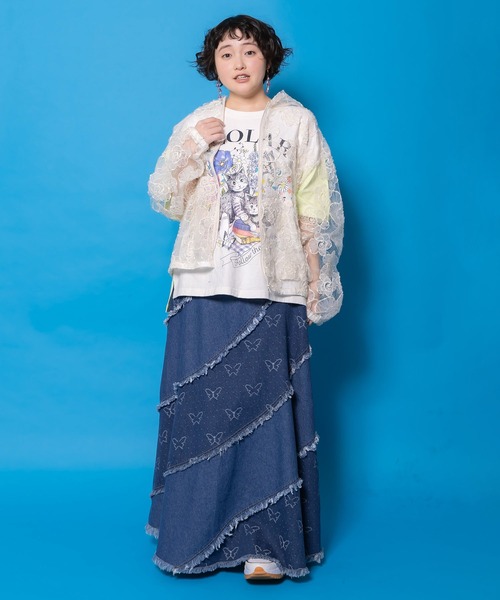 ScoLar(スカラー)の「161651:花ネコピクニック柄配色Tシャツ(Tシャツ/カットソー・レディース・パープル/チャコールグレー/オフホワイト・M)」の11枚目の写真