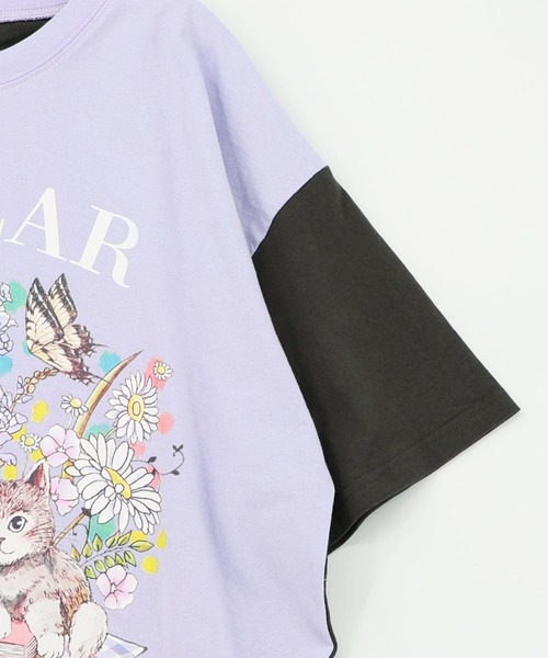 ScoLar(スカラー)の「161651:花ネコピクニック柄配色Tシャツ(Tシャツ/カットソー・レディース・パープル/チャコールグレー/オフホワイト・M)」の20枚目の写真