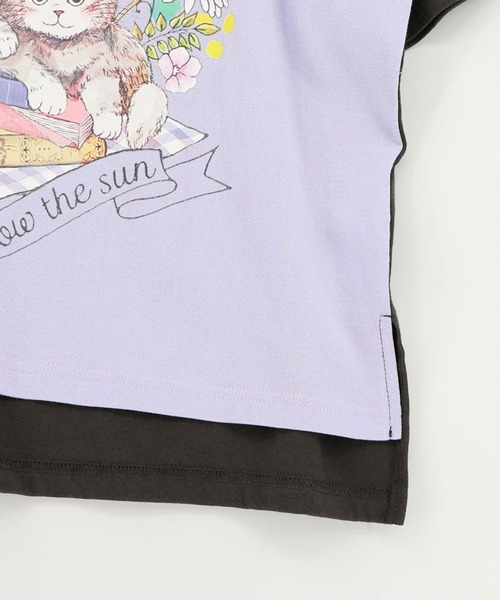 ScoLar(スカラー)の「161651:花ネコピクニック柄配色Tシャツ(Tシャツ/カットソー・レディース・パープル/チャコールグレー/オフホワイト・M)」の21枚目の写真