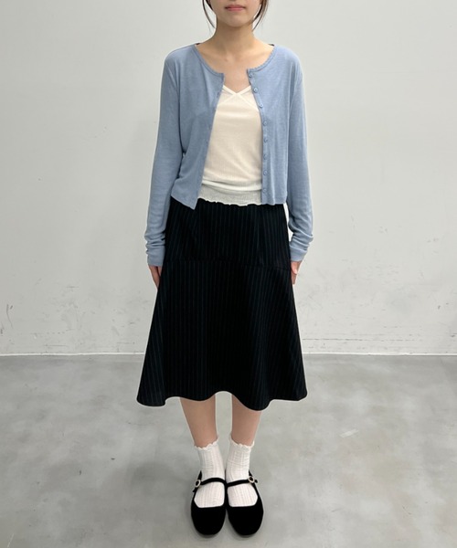 GIUNON（ジウノン）の「midi switching stripe skirt / ミディスイッチングストライプスカート（スカート・レディース・ブラック/グレー・0/1）」の18枚目の写真