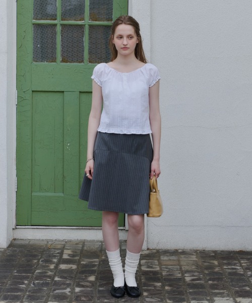 GIUNON（ジウノン）の「midi switching stripe skirt / ミディスイッチングストライプスカート（スカート・レディース・ブラック/グレー・0/1）」の9枚目の写真