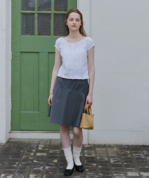 GIUNON（ジウノン）の「midi switching stripe skirt / ミディスイッチングストライプスカート（スカート・レディース・ブラック/グレー・0/1）」の10枚目の写真
