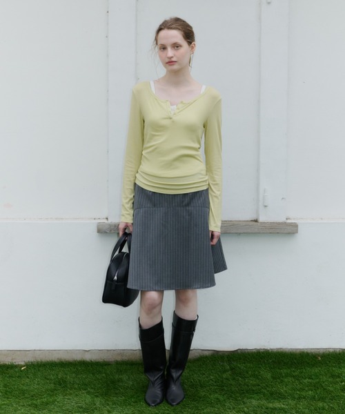 GIUNON（ジウノン）の「midi switching stripe skirt / ミディスイッチングストライプスカート（スカート・レディース・ブラック/グレー・0/1）」の5枚目の写真