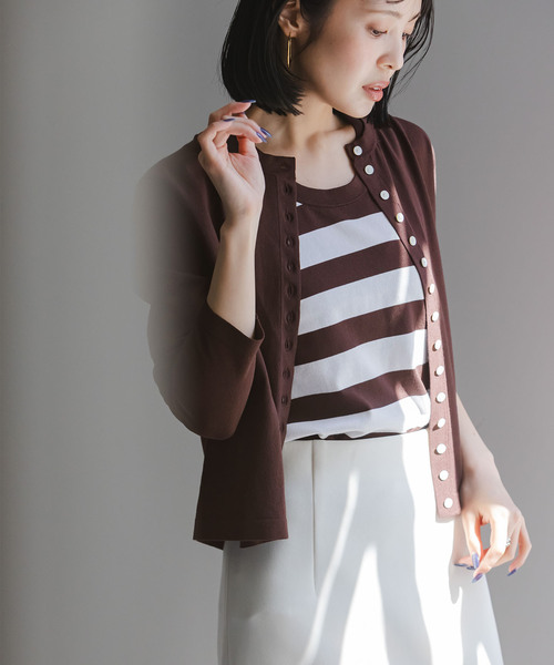 Noble（ノーブル）の「18G CO/PL クルーカーディガン（カーディガン/ボレロ・レディース・ブラウン/ブラック/ブルー/その他4・FREE）」の2枚目の写真