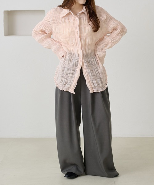 apres jour clair（アプレジュールクレア）の「【apres jour clair】シャーリングシアーシャツ（シャツ/ブラウス・レディース・ピンクベージュ/アイボリー・フリー/X-LARGE）」の10枚目の写真