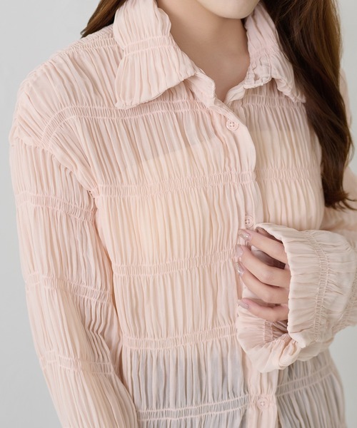 apres jour clair（アプレジュールクレア）の「【apres jour clair】シャーリングシアーシャツ（シャツ/ブラウス・レディース・ピンクベージュ/アイボリー・フリー/X-LARGE）」の4枚目の写真