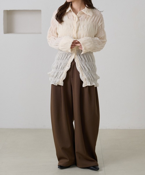 apres jour clair（アプレジュールクレア）の「【apres jour clair】シャーリングシアーシャツ（シャツ/ブラウス・レディース・ピンクベージュ/アイボリー・フリー/X-LARGE）」の19枚目の写真