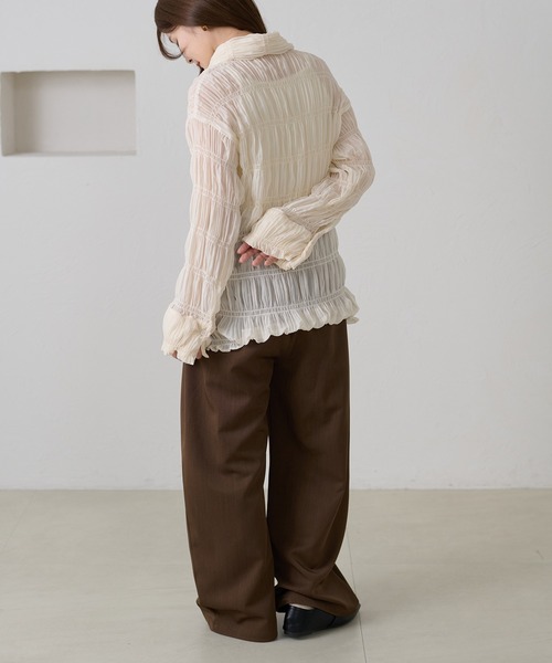 apres jour clair（アプレジュールクレア）の「【apres jour clair】シャーリングシアーシャツ（シャツ/ブラウス・レディース・ピンクベージュ/アイボリー・フリー/X-LARGE）」の21枚目の写真