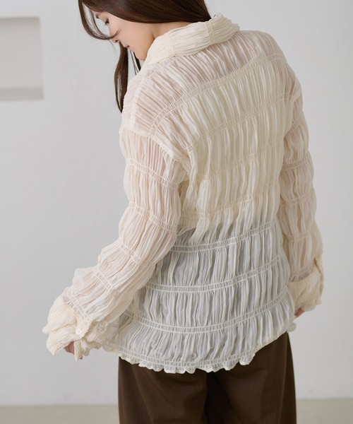 apres jour clair（アプレジュールクレア）の「【apres jour clair】シャーリングシアーシャツ（シャツ/ブラウス・レディース・ピンクベージュ/アイボリー・フリー/X-LARGE）」の22枚目の写真