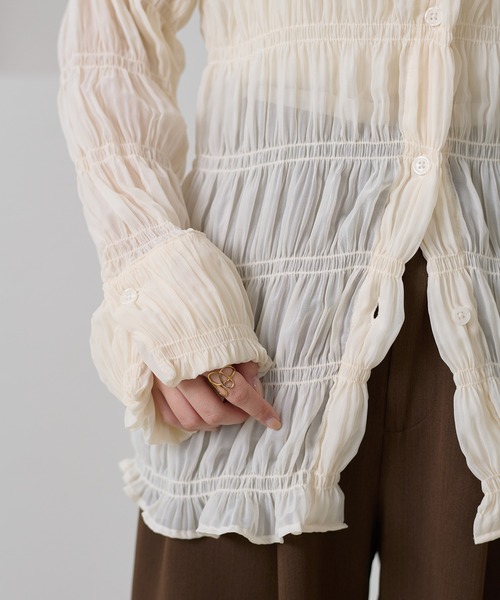apres jour clair（アプレジュールクレア）の「【apres jour clair】シャーリングシアーシャツ（シャツ/ブラウス・レディース・ピンクベージュ/アイボリー・フリー/X-LARGE）」の18枚目の写真
