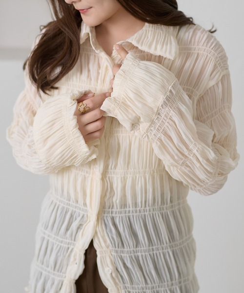 apres jour clair（アプレジュールクレア）の「【apres jour clair】シャーリングシアーシャツ（シャツ/ブラウス・レディース・ピンクベージュ/アイボリー・フリー/X-LARGE）」の16枚目の写真