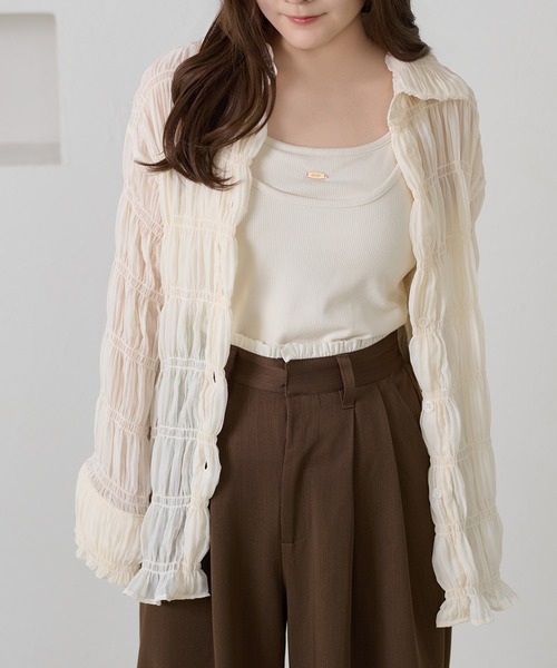 apres jour clair（アプレジュールクレア）の「【apres jour clair】シャーリングシアーシャツ（シャツ/ブラウス・レディース・ピンクベージュ/アイボリー・フリー/X-LARGE）」の17枚目の写真