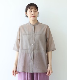 cotton nylon sheer half sleeves blouse