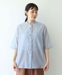 cotton nylon sheer half sleeves blouse