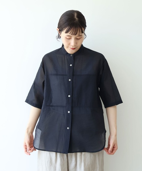 yuni（ユニ　）の「cotton nylon sheer  half sleeves blouse（シャツ/ブラウス・レディース・サックスブルー/ブラウン/ブラック・FREE）」の2枚目の写真