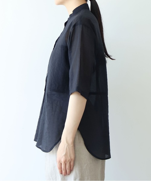 yuni（ユニ　）の「cotton nylon sheer  half sleeves blouse（シャツ/ブラウス・レディース・サックスブルー/ブラウン/ブラック・FREE）」の22枚目の写真